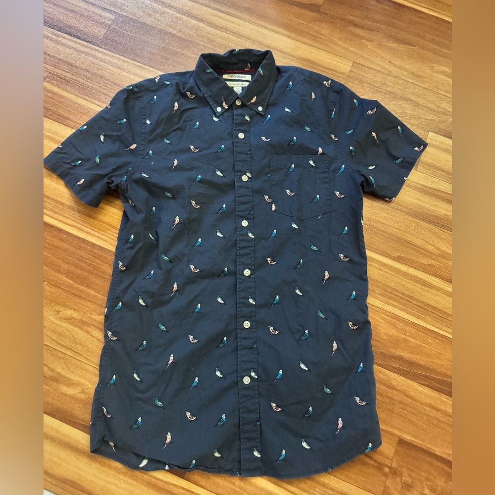 Goodthreads Dark Blue Shirt with Bird Pattern